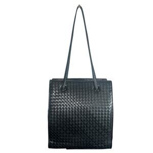 Enzo Angiolini Black Woven Leather Tote Shoulder Bag Genuine Leather Handbag